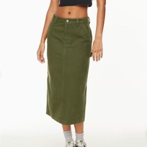 TNA black denim midi skirt